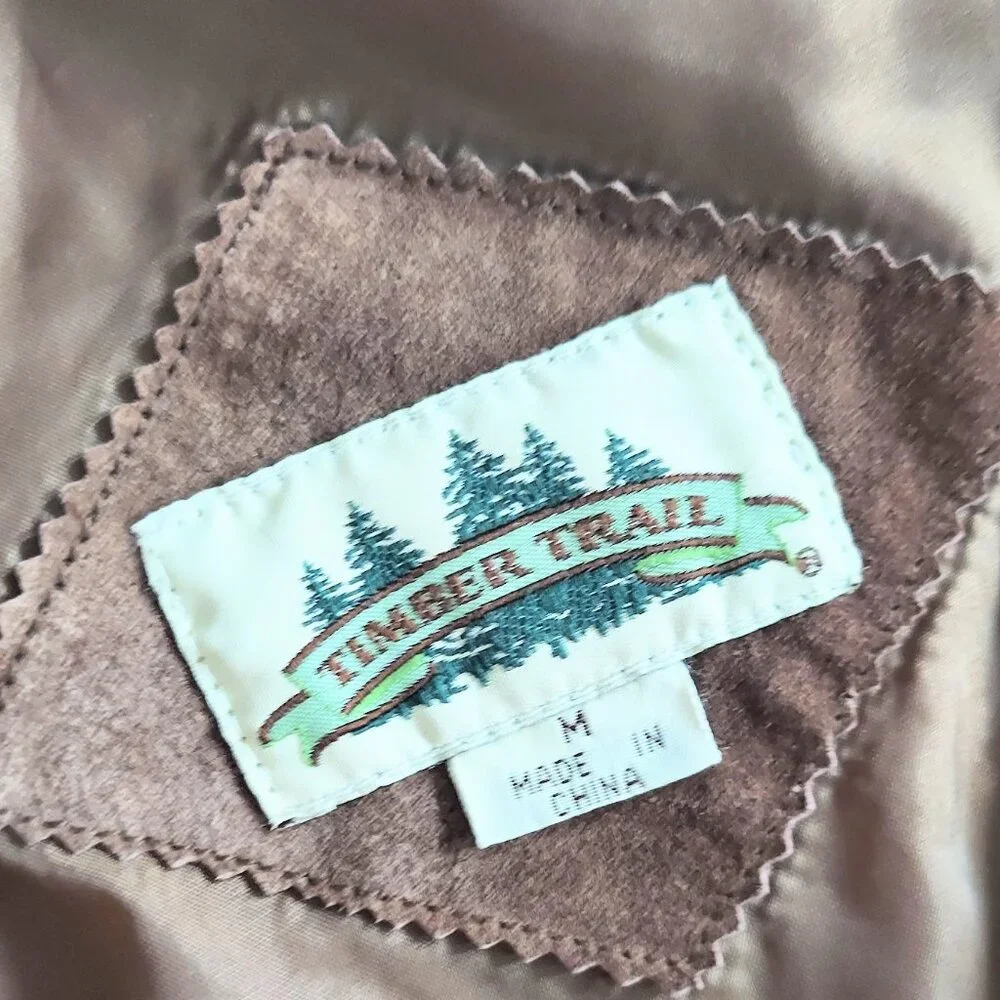 Timber Trail Snap Front Leather Vest Lined Back Nylon Mens Medium Brown